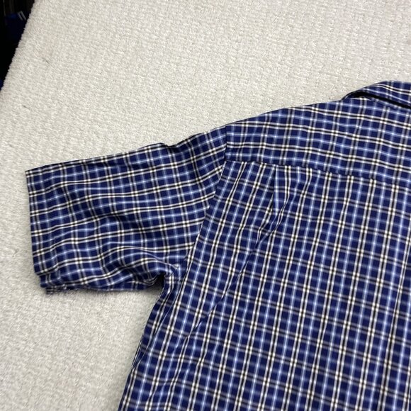 Paul & Shark Yachting Shirt Men Sz 44 Plaid Blue / Brown Short Sleeve Soft Touch - Picture 12 of 16